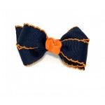 Blue (Dark Navy) / Orange Pico Stitch Bow - 3  inch